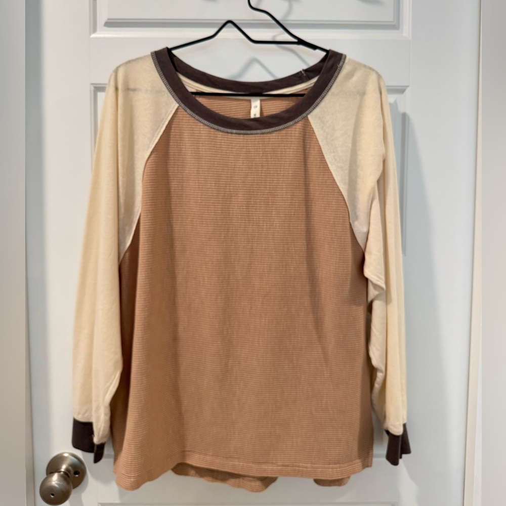 Wishlist Cream and Brown Long Sleeve Top